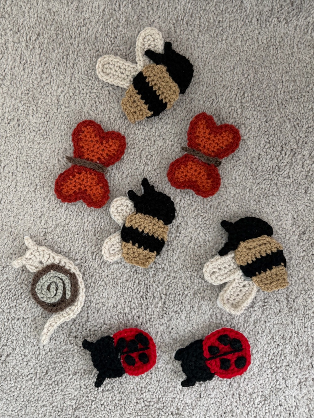 Handmade Crocheted Bug Appliqués - Red & Cream